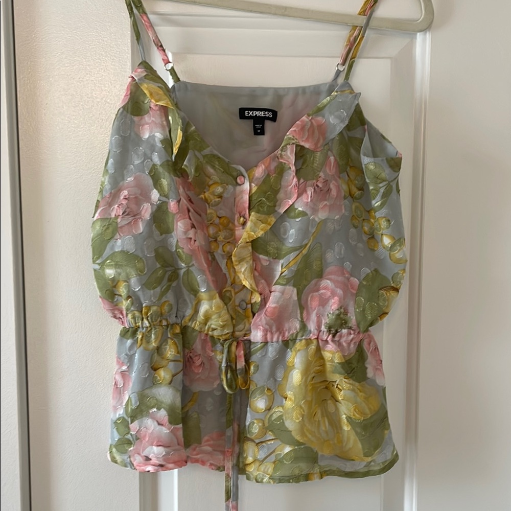 Express Green and Pink Ruffled Peplum Camisole M